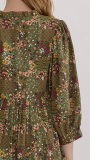 Multi Floral Pleat Front Dress