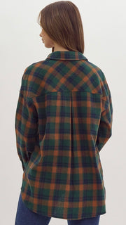 Studded Pkt Plaid Flannel Top