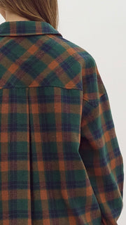 Studded Pkt Plaid Flannel Top