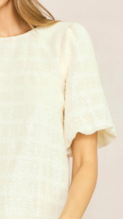 Sequin Grid Bubble Sleeve Dress