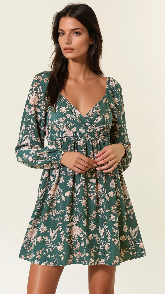 Floral Sweetheart Neck Dress