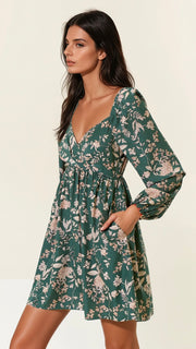 Floral Sweetheart Neck Dress