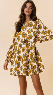 Dot Floral L/Slv Babydoll Dress