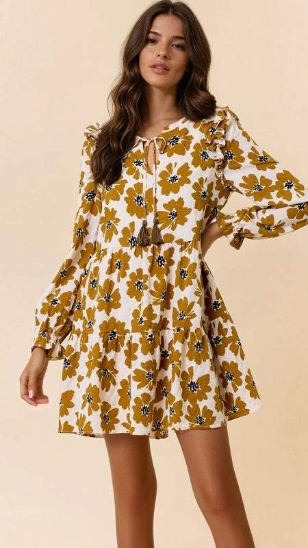 Dot Floral L/Slv Babydoll Dress