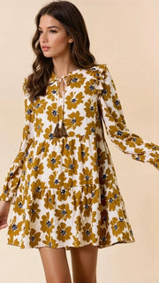Dot Floral L/Slv Babydoll Dress
