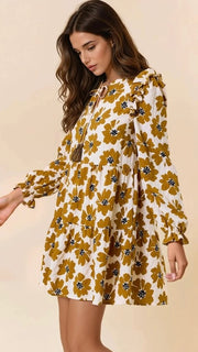 Dot Floral L/Slv Babydoll Dress