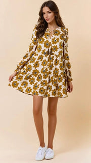 Dot Floral L/Slv Babydoll Dress