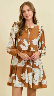 Outline Floral L/Slv Babydoll Dress