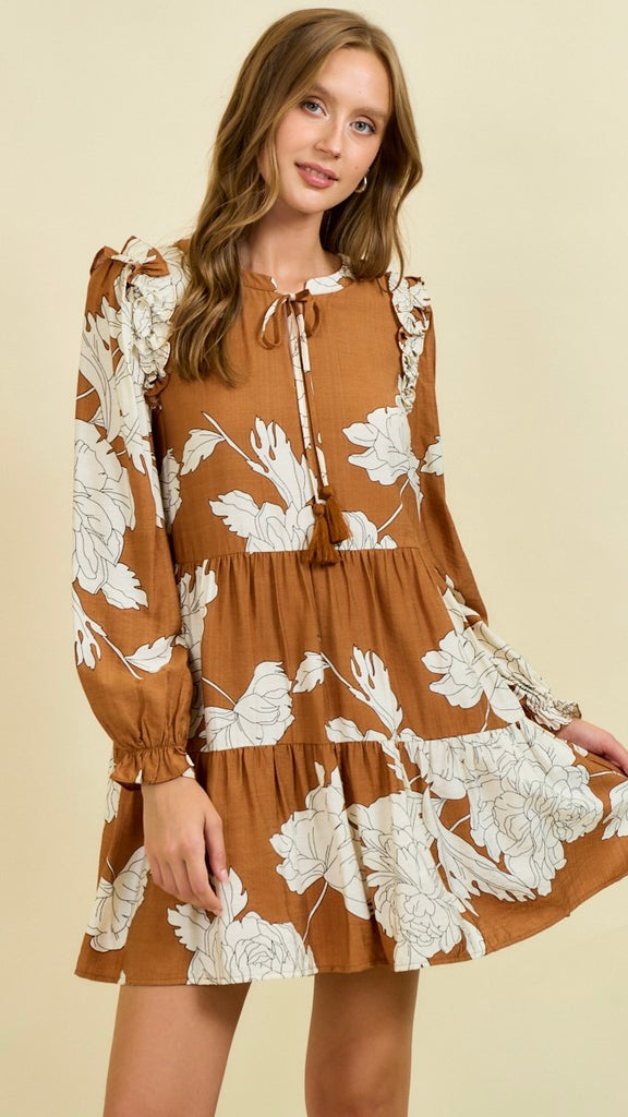 Outline Floral L/Slv Babydoll Dress