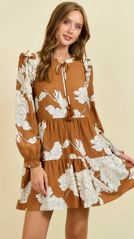 Outline Floral L/Slv Babydoll Dress