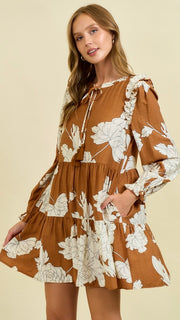 Outline Floral L/Slv Babydoll Dress