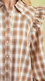 Plaid Ruffle Hem+Shoulder Dress