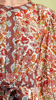 Mixed Floral Contrast Trim Midi Dress