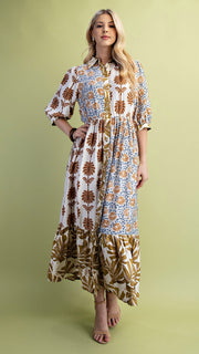 Colorblock Floral Midi Dress