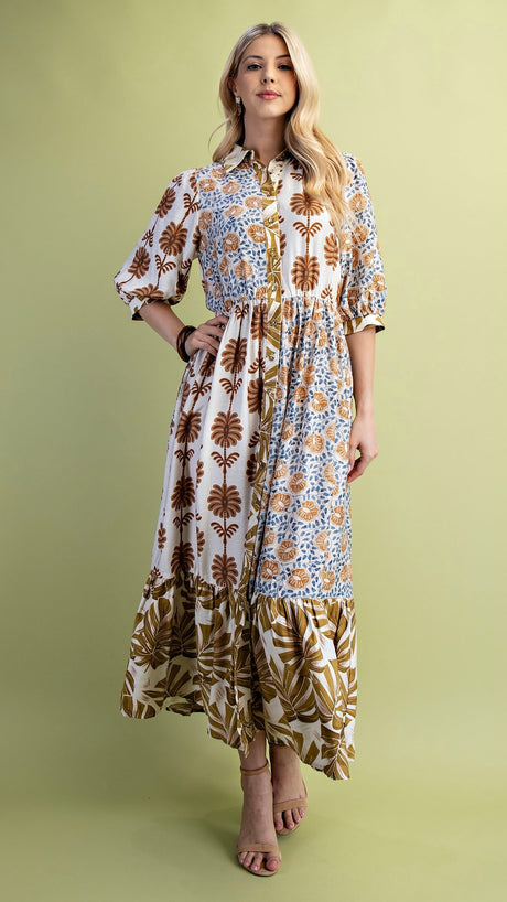 Colorblock Floral Midi Dress