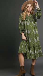 Boho Smocked Bib Midi Dress