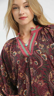 Floral Damask Split Curved Hem Dress