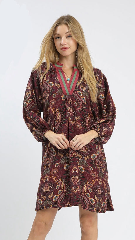 Floral Damask Split Curved Hem Dress