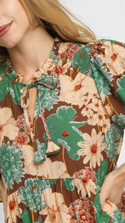 Mixed Floral Smock Shoulder Midi Dress