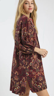 Floral Damask Split Curved Hem Dress