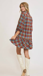 Cotton Plaid Flannel Ruffle Hem Dress