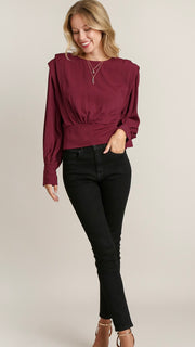 Pleat Shoulder Wide Band Top