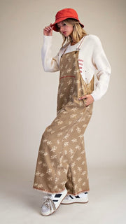 Floral Contrast Stitch Slouch Overalls