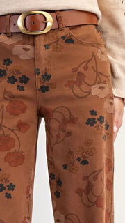 Washed Floral Print Wide Leg Jeans