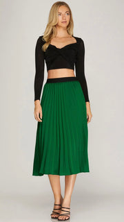 Pleated Matte Satin Midi Skirt