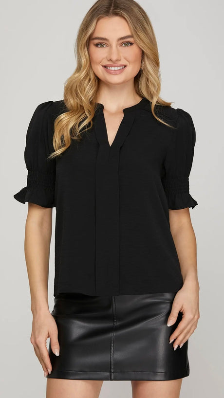 Short Smocked Puff Sleeve Top