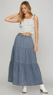 Lt Wt Tiered Denim Maxi Skirt w/Pockets