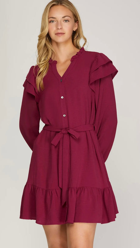 Double Ruffle Shoulder L/S Dress