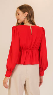 Plunge Neck Bow Peplum Top