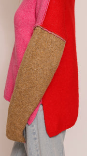 Colorblock Cowl Neck Hi-Lo Sweater