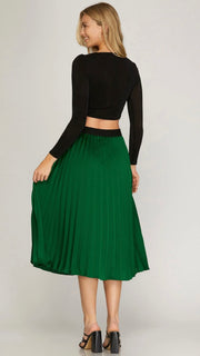 Pleated Matte Satin Midi Skirt