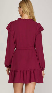 Double Ruffle Shoulder L/S Dress