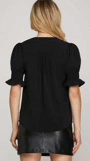 Short Smocked Puff Sleeve Top