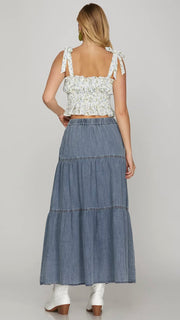 Lt Wt Tiered Denim Maxi Skirt w/Pockets