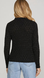 Sparkle Mesh Mock Neck Fitted Top