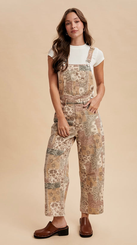Patchwork Bandana Barrel Overalls