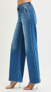 High Rise Yoke Front Wide Leg Jean