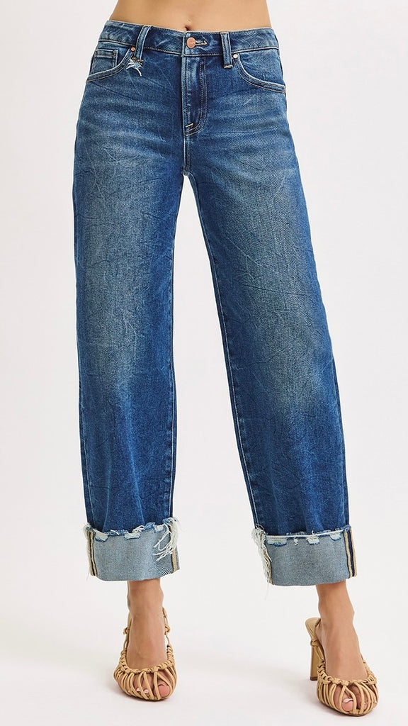 High Rise Crop Boyfriend Cuff Jean