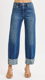 High Rise Crop Boyfriend Cuff Jean