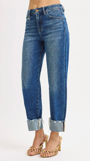 High Rise Crop Boyfriend Cuff Jean