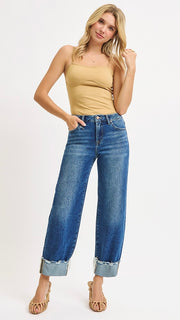 High Rise Crop Boyfriend Cuff Jean