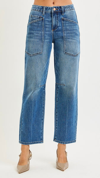 Mid Rise Patch Pkt Barrel Jean