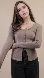 Waffle Knit Snap Front Top