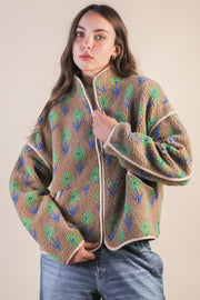 Floral Sherpa Zip Front Jacket