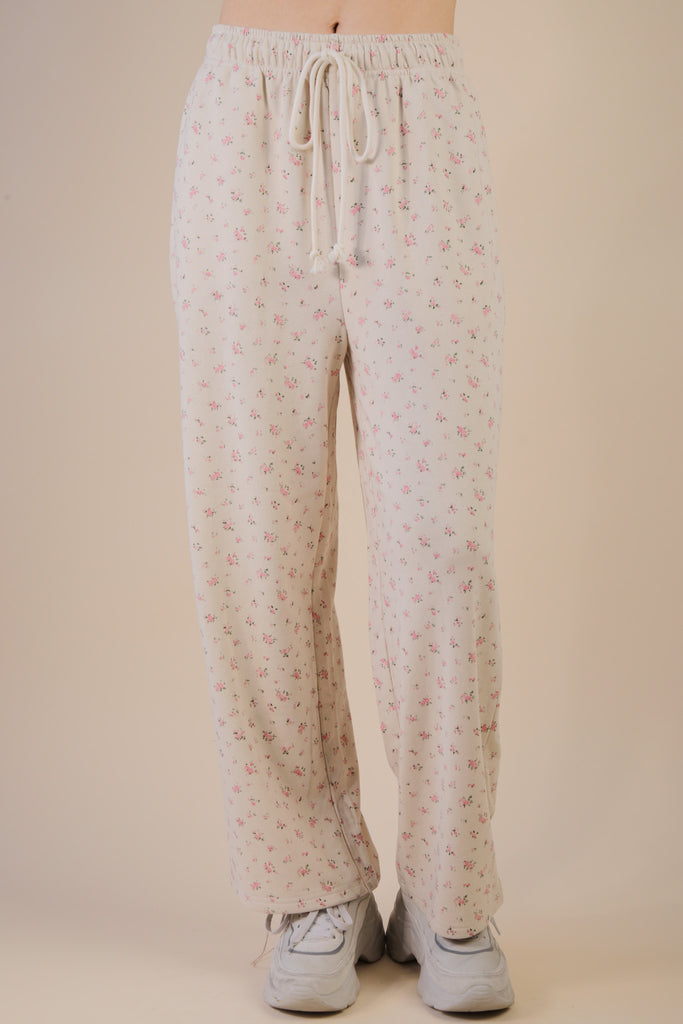 Floral Fleece Knit Pants w/Pockets