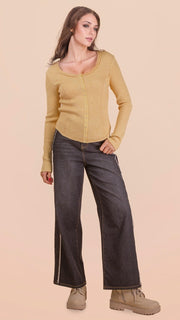 Waffle Knit Snap Front Top